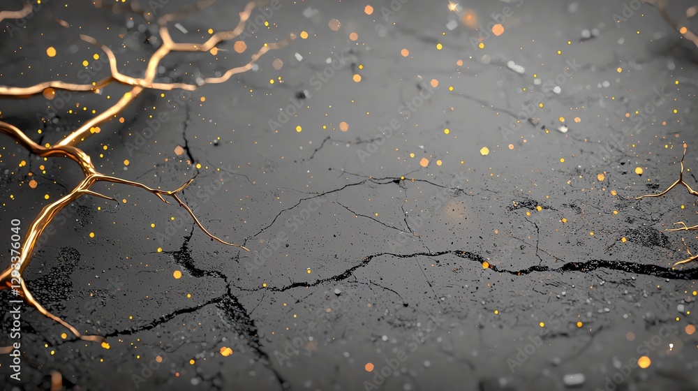 Poster abstract textured background with cracks and vibrant gold lines, perfect for artistic and design pro