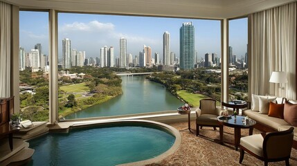 Fototapeta premium Luxury Suite Panoramic City View Private Pool