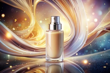 Naklejka premium Surreal Floating Foundation Cream Bottle, Dreamlike Makeup Product Photography