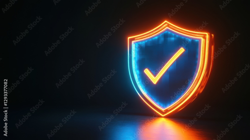 Poster vibrant glowing shield symbolizing security and trust displayed in a dark environment
