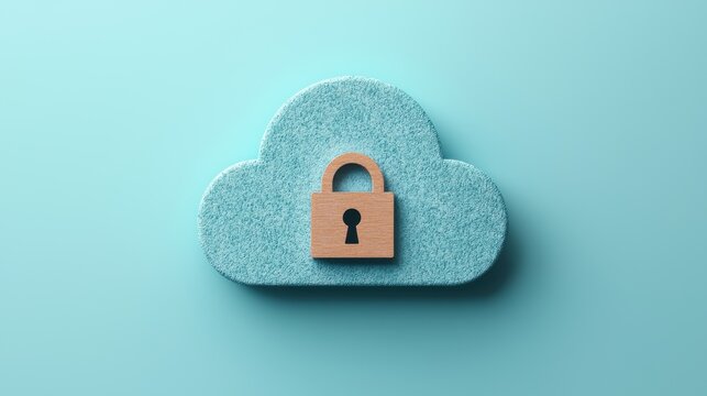 Cloud computing security concept. Cloud shape with padlock on blue background. Data protection and privacy.