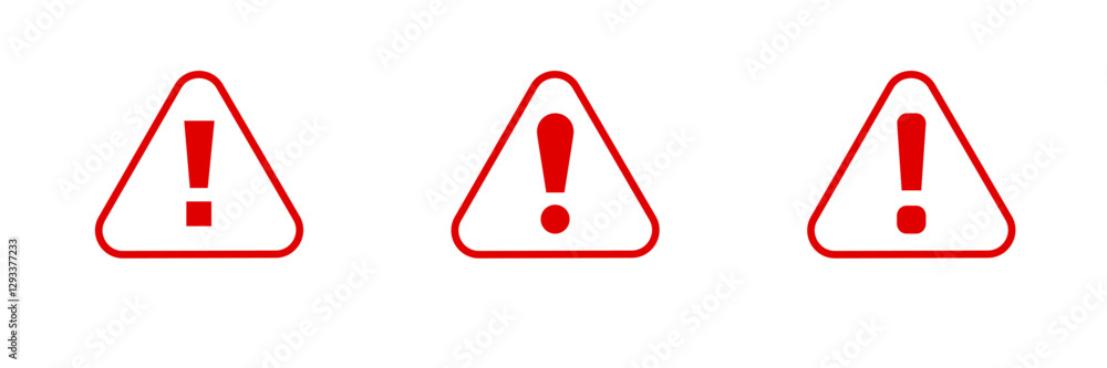 Poster three red triangular warning signs each feature bold exclamation marks, indicating caution.