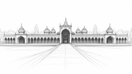 High-Resolution Line Art Sketch of Topkapi Palace
