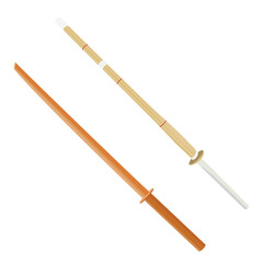 Two types of traditional Japanese training weapon katana, bokken sword isolated on white background. Vector
