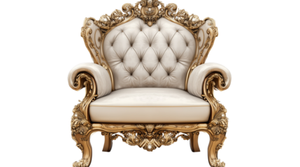 Elegant Gold Baroque Style Armchair Furniture 3d home seat isolated on transparent background