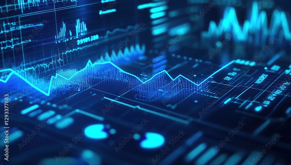 Poster abstract blue digital data visualization graph