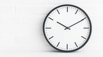 Modern wall clock on white brick wall.  Possible use home decor