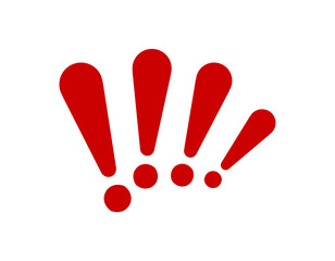 Bold red exclamation marks and dots arranged on a white background. eye-catching and vibrant.