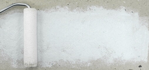 painting a rough wall with roller. paint roller leaving stroke of white color over a rustic background. usable for text and messages., decorate, paint, cover, white, drawing, element, brush, natural, 