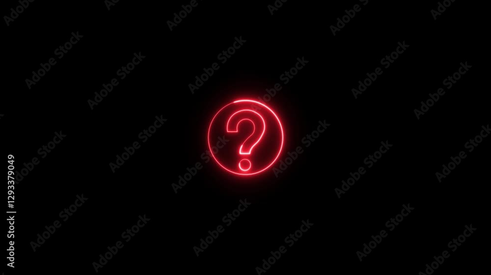 Poster glowing neon question mark text icon animation on black background. question mark icon, problem sign