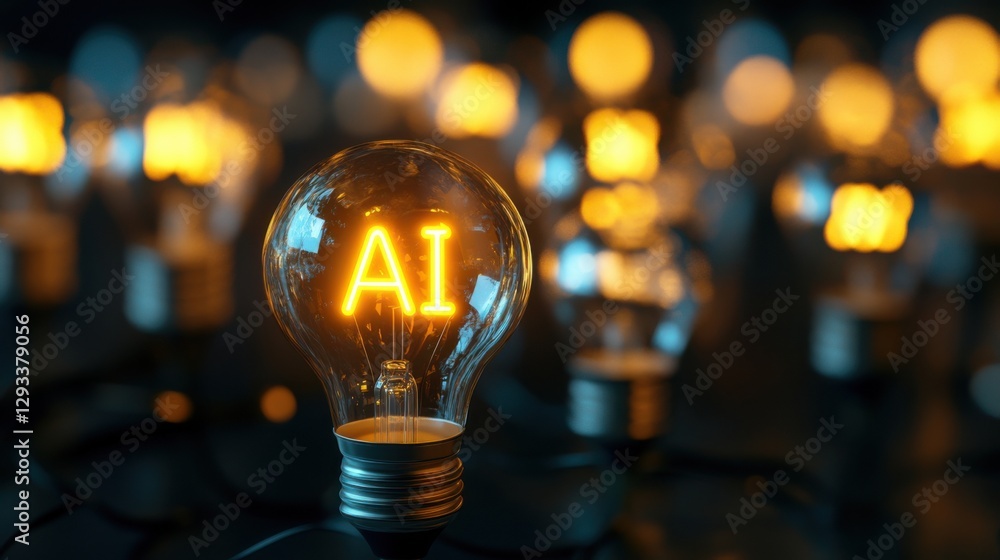 Poster illuminating future of technology with ai lights glowing in a dark setting