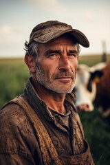 Obraz premium Weathered Farmer in Rural Landscape