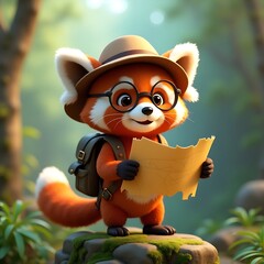 Adventurous Red Panda with Map