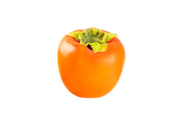 Persimmon isolated on white background. Persimmon fruit. Slice of ripe, juicy, sweet persimmon fruit. Vegan. Fruit garden. Close-up.
