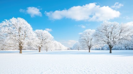 Obraz premium Sunny winter day, snow-covered trees, park landscape, postcard image