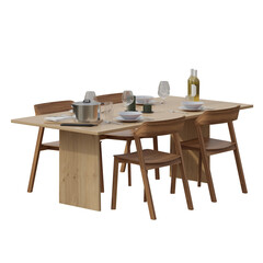 wooden dining table set isolated on white background . table and chair