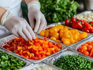 Chopping fresh vegetables at a vibrant market stall culinary workshop urban setting close-up view healthy eating