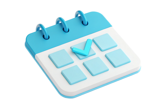 calendar with check mark 3d render icon isolated on transparent background cutout