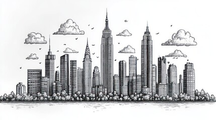 Fototapeta premium Hand Drawn NYC Skyline