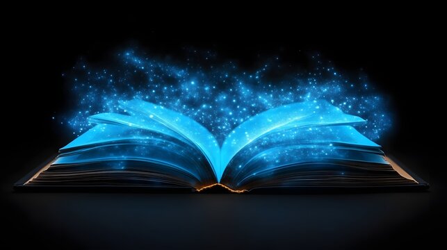 Open Book with Magical Blue Light