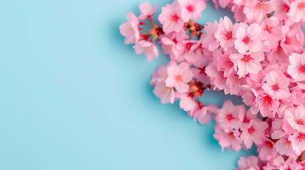 Fototapeta premium Delicate Pink Cherry Blossoms on Blue Background (1)