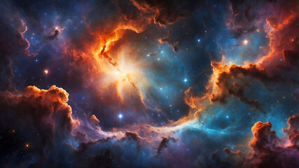 Fototapeta premium A vibrant and colorful cosmic scene, showcasing a nebula with swirling clouds of gas and dust