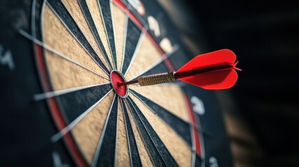 Perfectly aimed dart strikes the bullseye on a traditional dartboard during a casual game night