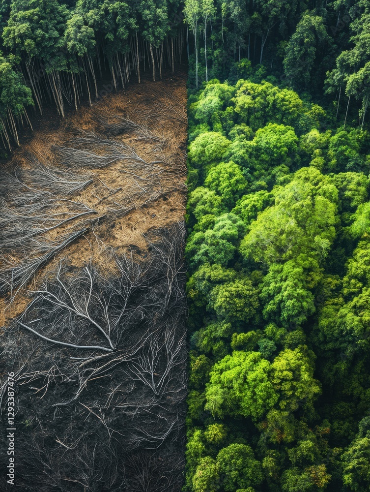 Aufkleber deforested land contrasts with lush forest highlighting the urgent need for nature conservation effo
