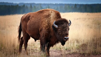 Powerful American Bison in a Wintery Landscape Majestic Grazing in SnowCovered Plains, Showcasing the Wild Beauty of North Americas Iconic Mammal