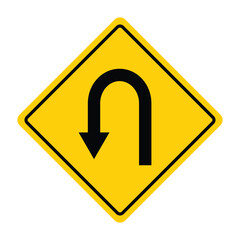u turn arrow icon vector. u turn left road sign. yellow rectangle u turn direction symbol. vector illustration on transparent background