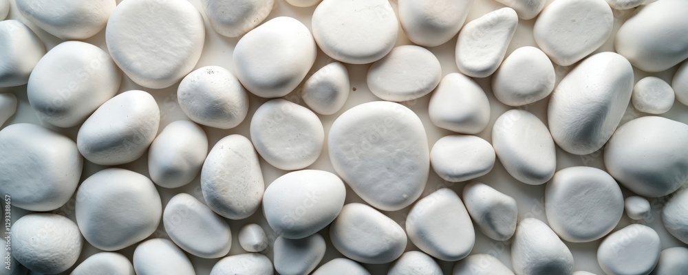 Poster collection of smooth white rocks, pebbles. round shapes with intricate pattern create abstract compo