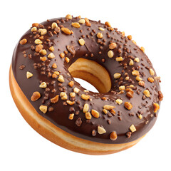 chocolate donut with nuts isolated on a transparent background png