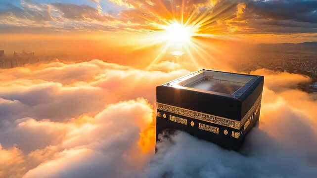 Majestic View of the Kaaba Floating Among the Clouds