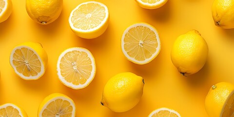 Fresh Lemon Pattern on a Bright Color Background with a Playful Flat Design for a Vibrant and Modern Aesthetic