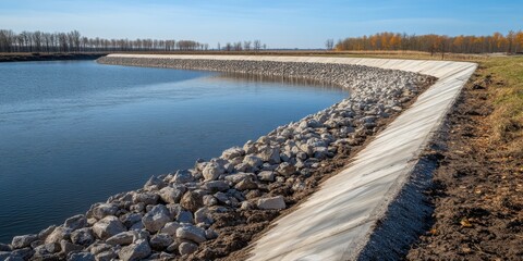 River overflow prevention showcasing levee reinforcement and waterway maintenance efforts : infrastructure protection theme