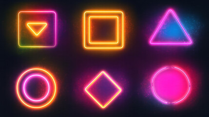 Retro show signs set isolated on transparent background. Vector realistic illustration of red square, round, rhombus frames decorated with light bulbs illumination, blank banner for game ui design