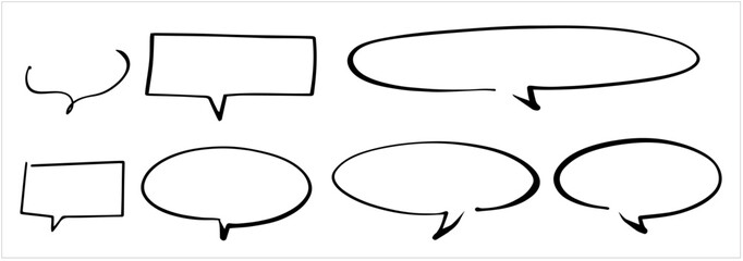 Fototapeta premium Speech bubble frame set, simple hand-drawn horizontal long speech bubbles, vector material, monochrome, white background, copy space