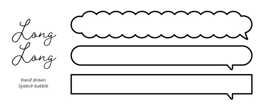 Speech bubble frame set, simple hand-drawn horizontal long speech bubbles, vector material, monochrome, white background, copy space