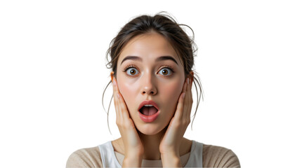 surprised young woman isolated on transparent background 