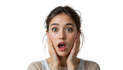 surprised young woman isolated on transparent background