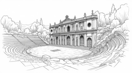 Obraz premium Aspendos Theatre Line Drawing