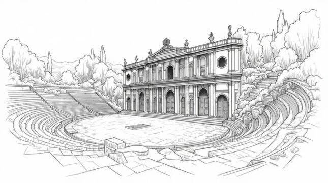 Aspendos Theatre Line Drawing