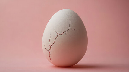 Cracked egg on a pink background, symbolizing change.