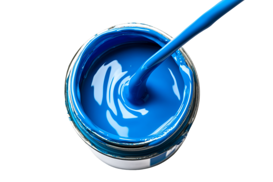Blue Paint Being Stirred in a Jar on a Transparent Background, PNG