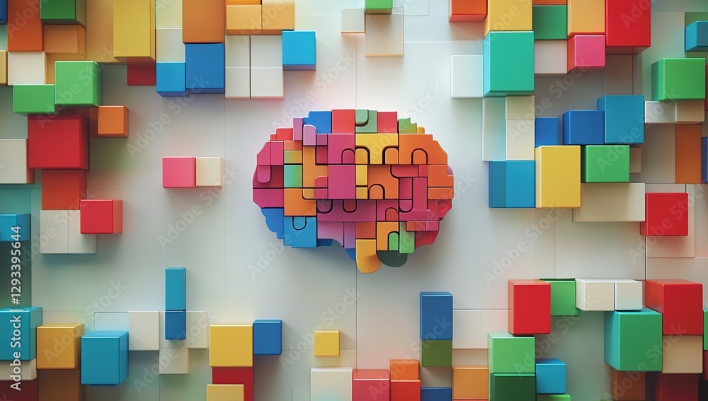 Poster colorful 3d brain abstract cube blocks background
