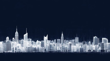 Obraz premium Wireframe city skyline, night, urban development, future