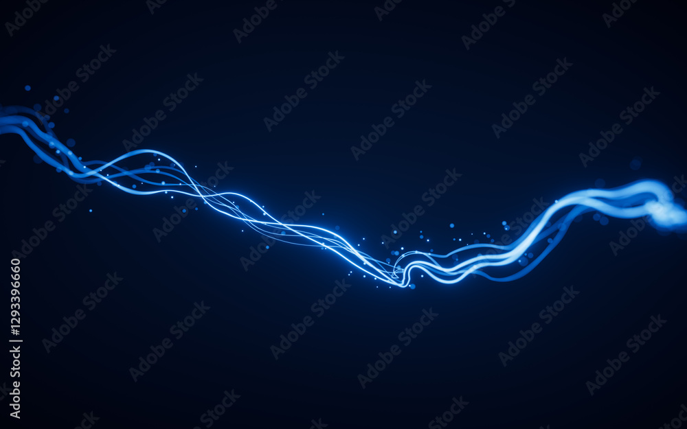 Poster abstract glowing wave lines and shiny particles, 3d rendering.