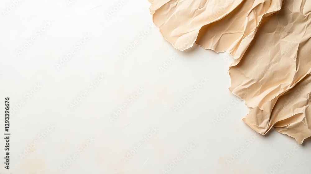 Aufkleber crumpled tan paper texture on soft white background for design use