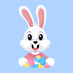 easter festive white bunny vector design on blue background