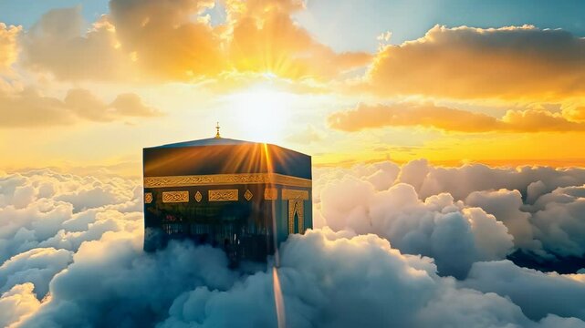 Majestic View of the Kaaba Floating Among the Clouds